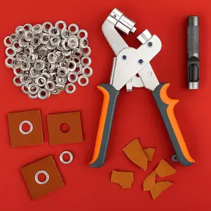 Heavy Duty Handheld Grommet Tool Kit  3/8" (10mm) & 1/4" (6mm) Grommet Pliers with 500 Eyelets  Portable Eyelet Punch Machine for Tarps, Banners, Canvas, Leather & DIY-Orange+Gray-6MM