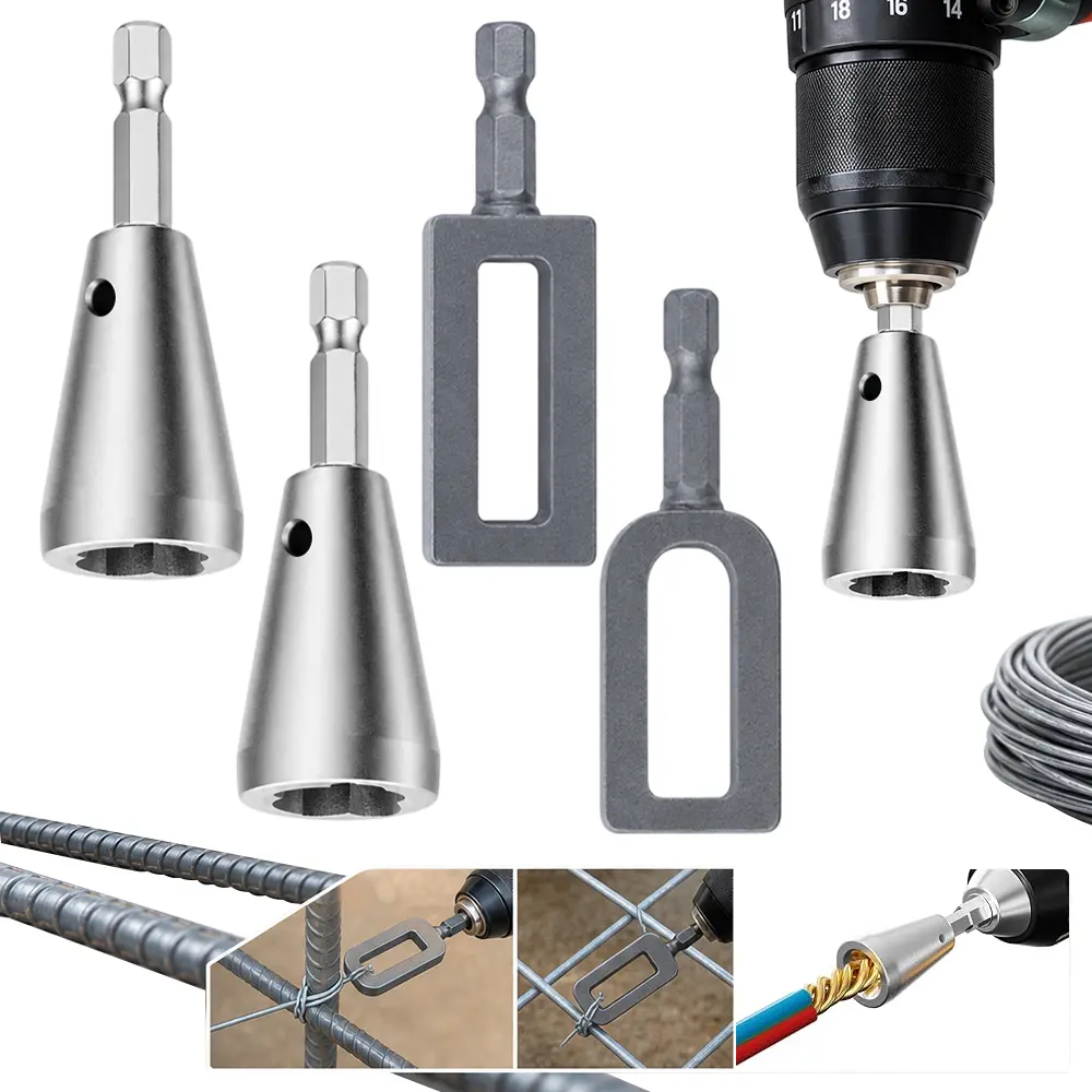 4 Packs Wire Twister Tool for Drill, Wire Nut Twister, Multifunctional Iron Wire Twister/Knotter with 6mm Hex Shank, Winding Tool & Twisting Sleeve, Universal Drill, for Construction and Fence