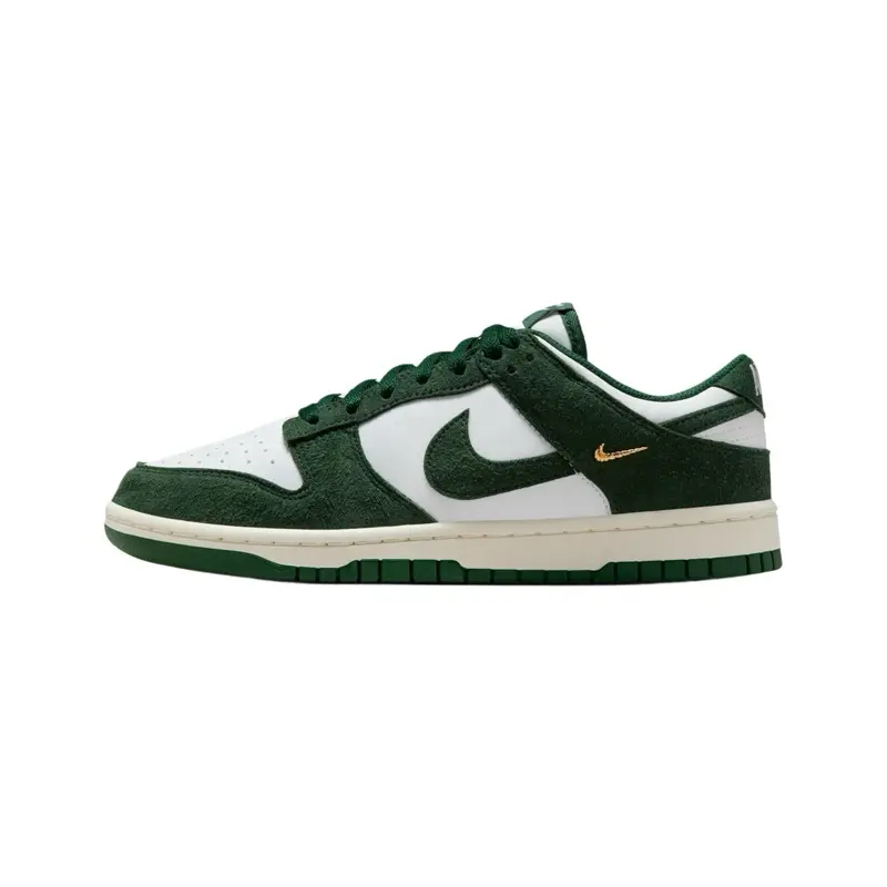 Nike Dunk Low ‘Gorge Green Mini Swoosh’ Women’s - Perfect for Casual Footwear Walking Shoes Sneaker Trainer Girl, Daily Wear, Crisp White Panels, Athletic Sneaker, Modern Flair, Gold Accents, Fashion, Leather, Sporty Chic, Classic, Heritage Look, Rich Gre