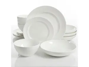 Gibson Elite Gracious Dining 16 Piece Bone China Double Bowl Dinnerware Set in White