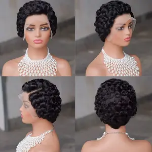 The Hot Sale Chioma Wig 13x6 HD Transparent Lace Front Pixie Curly Wig Natural Black 100% Raw Human Hair Wig for Black People