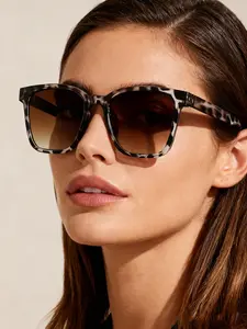 Women's Leopard Print Square Frame Sunglasses, Gradient Tea Color Lens UV Protection, Casual Fashion Eyewear for All Seasons, Leopard Pattern Sunglasses, Trendy Square Sunglasses