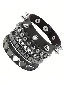 Gothic Rivet Fashion Y2K Layered Bracelet Set, Stackable Bracelets, Unisex Daily Party Performance Wristbands, Couple Bracelets for Christmas Valentine's Day, Bracelet For Couples, Bracelet Design