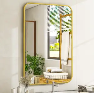 Bathroom Mirror 24 x 36 Inch Wall Mounted Vanity Mirror Gold Metal Framed Rectangle Mirror