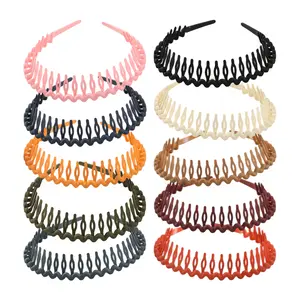 Fashion Effortless Plastic Headbands with Teeth Comb Black Skinny Headbands No Slip Hair Accessories Bands for Women Men Teen Girls, Leopard&Bright Black