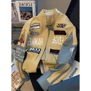 AutumnEmbroideredPUBaseballJacketforMenandWomenHighStreetRetroHandsomeRacingSuitLeatherMen'sJacketTopLongSleeveCasualMenswearCoatsCollarFitWomenswearComfortFabricOuterwearWinterGift