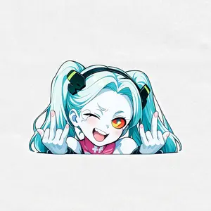 Rebecca Cyberpunk Anime Peeker Sticker – Funny Double Middle Finger Waifu Decal, Waterproof Car Laptop Vinyl Sticker
