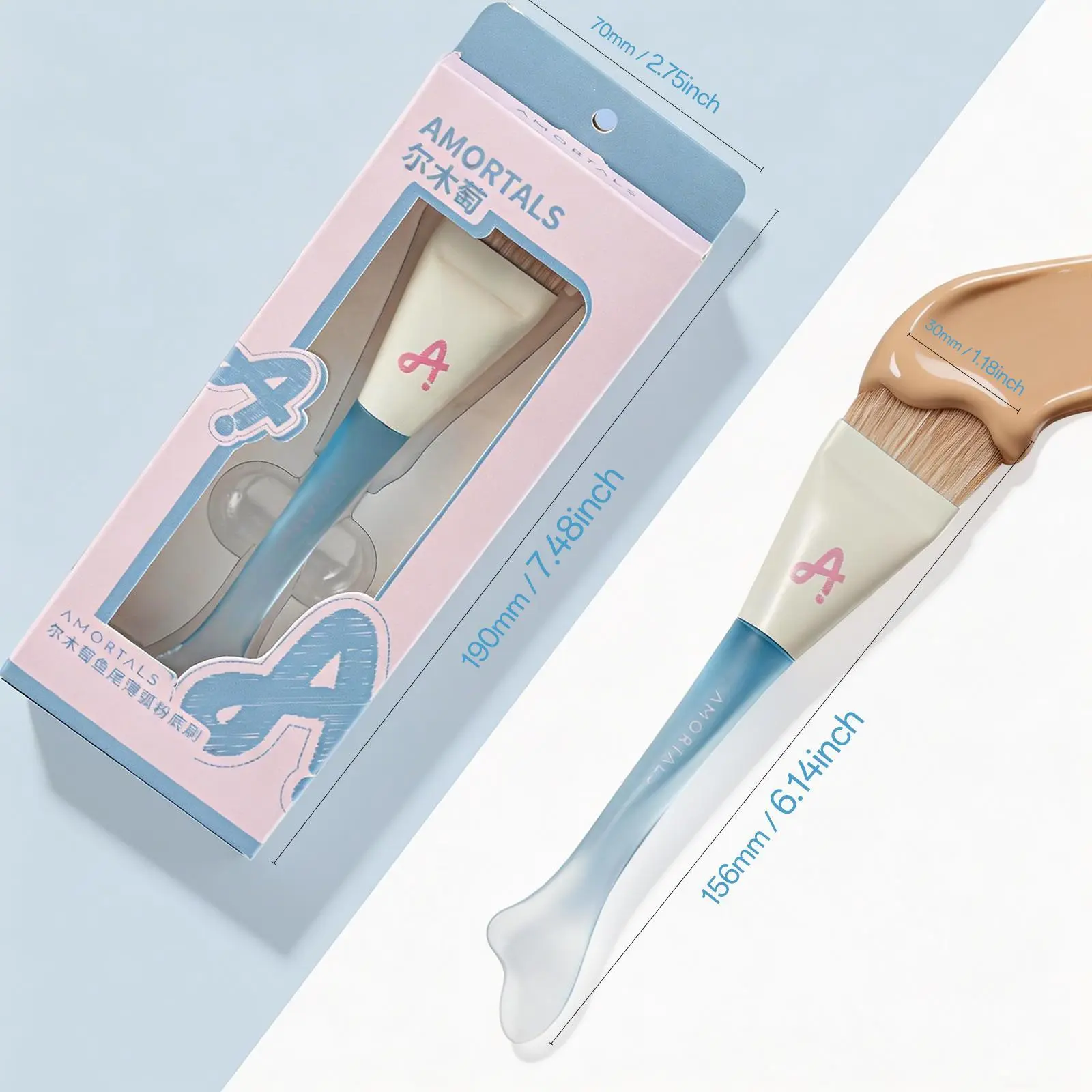 AMORTALS Fishtail Shape Foundation Brush for Flawless Blend Face Makeup, Easy Cleaning Synthetic Bristles for Liquid & Cream, Sensitive, Beginners