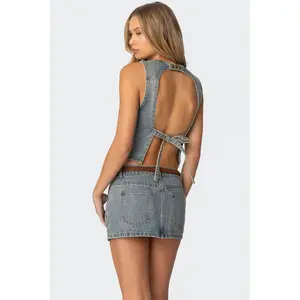 Quinlan Open Back Denim Top