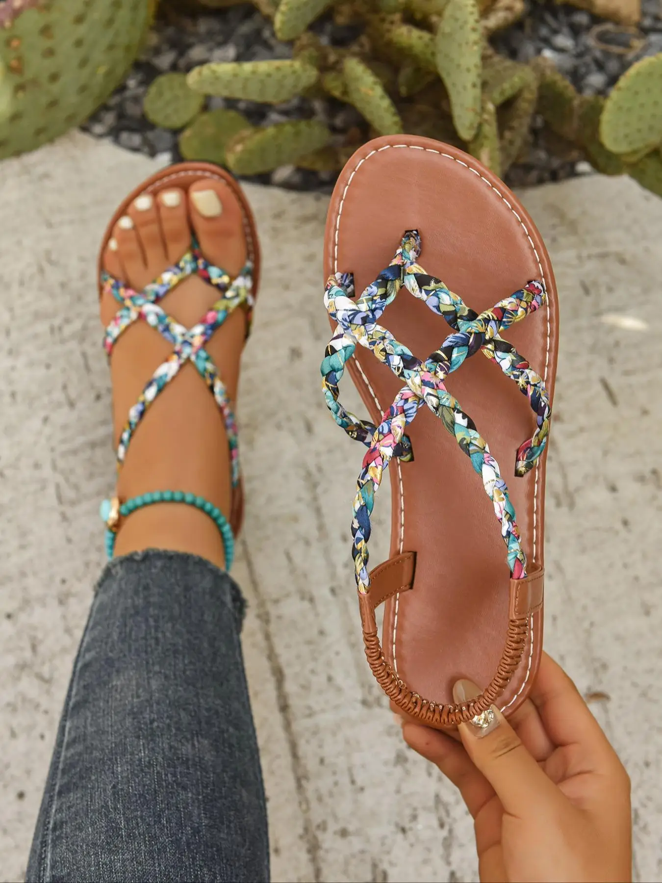 Women's Boho Style Tie Dye Design Flat Sandals, Casual Comfortable Slingback Sandals for Summer, Female All-match Toe Thong Shoes for Daily Wear, Girl