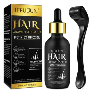 Hair Growth Serum with Microneedle Roller – Biotin + 5% Minoxidil, Helps Reduce Hair Loss, Supports Healthier Scalp for Men & Women