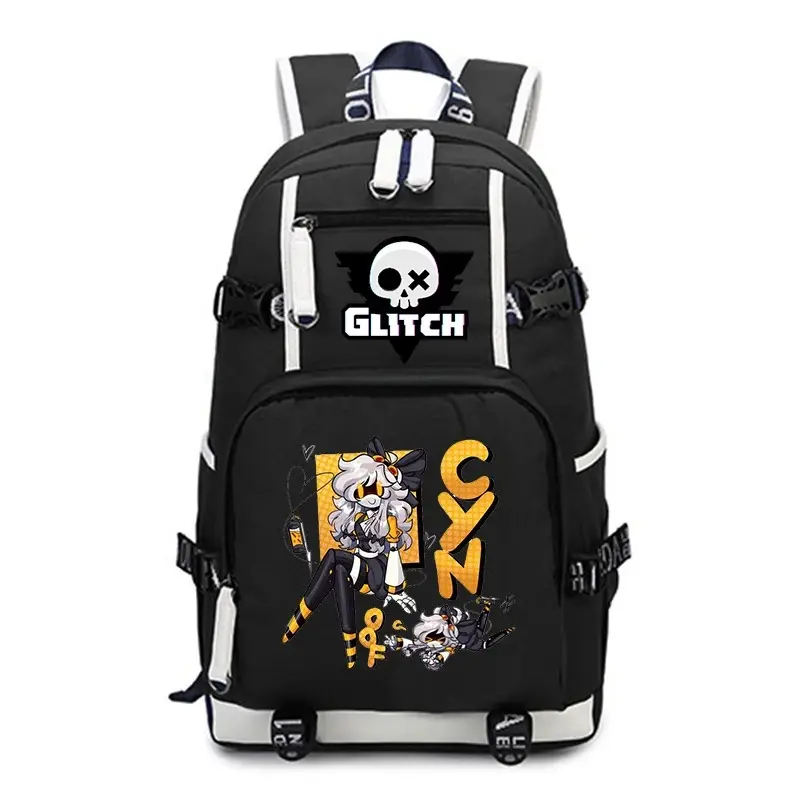 Men's Black-White Color Block Robot Anime Print Backpack, Large-Capacity Laptop Daypack with Adjustable Side Buckles for Game Animation Fans, Casual Daily Use