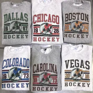Vintage Hockey Graphic Sweatshirts Sports Hockey City Pullovers Retro Sports Sweatshirts Casual Hockey Game Top