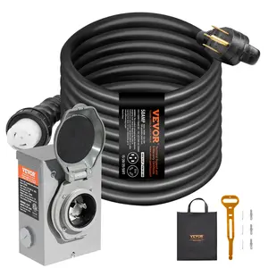 【Summervibes】VEVOR 50 Amp Generator Cord and Power Inlet Box Kit, 50FT, NEMA 14-50P/SS2-50R STW 6/3+8/1 AWG Generator Power Cord with Twist Lock Connector, Pre-Drilled Inlet Box for Generator to House, ETL Listed