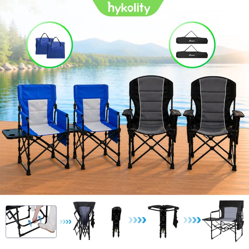 SUNSPIRE 2-Pack Heavy-Duty Oversized Metal Director Beach Chairs - Foldable, Ergonomic, 400/500 LB Capacity, Compact Fold, Armrest, Side Table, Cup Holder, Storage Pockets - for Camping, Lawn Activities