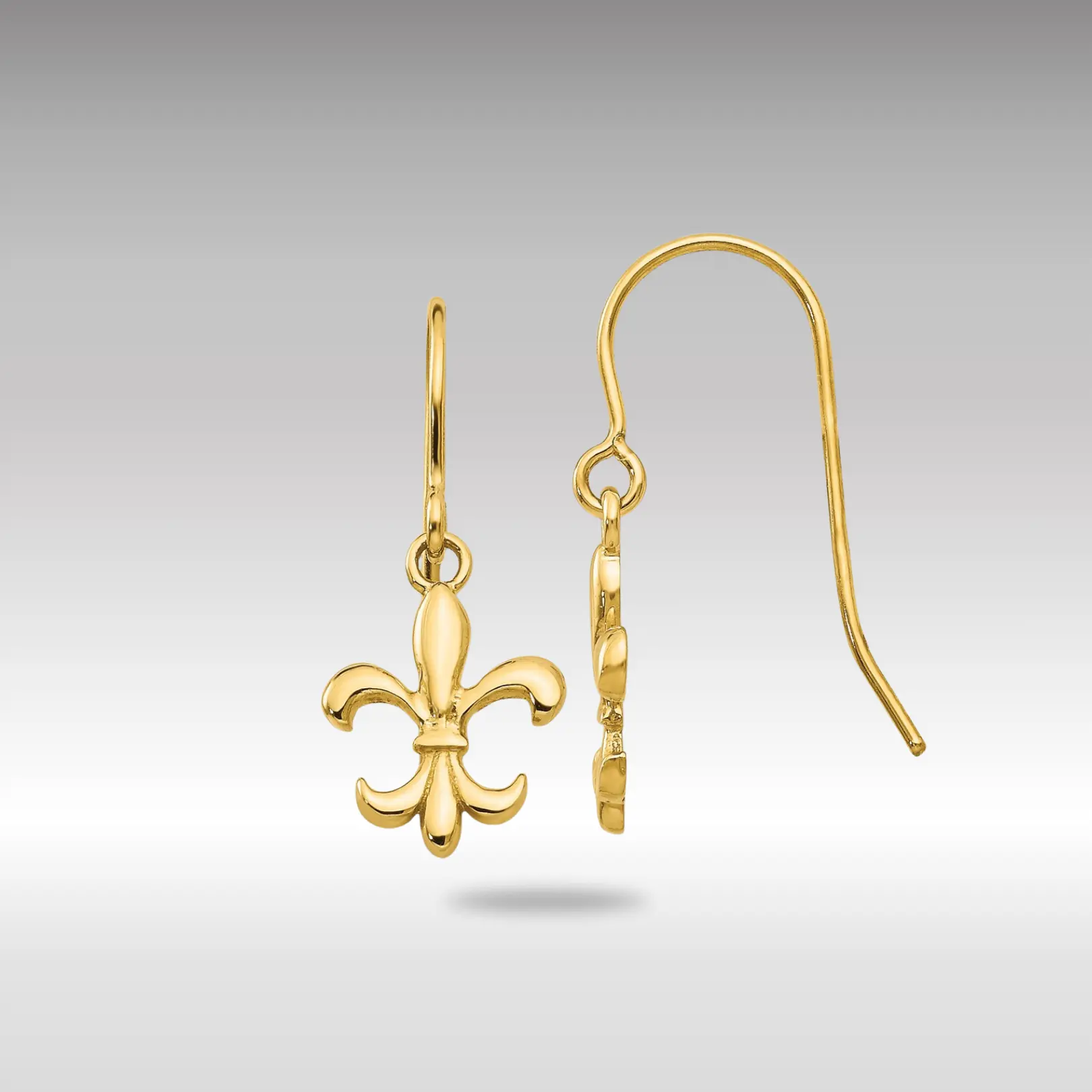 14K Gold Fleur de lis Dangle Earrings - Model YE1677