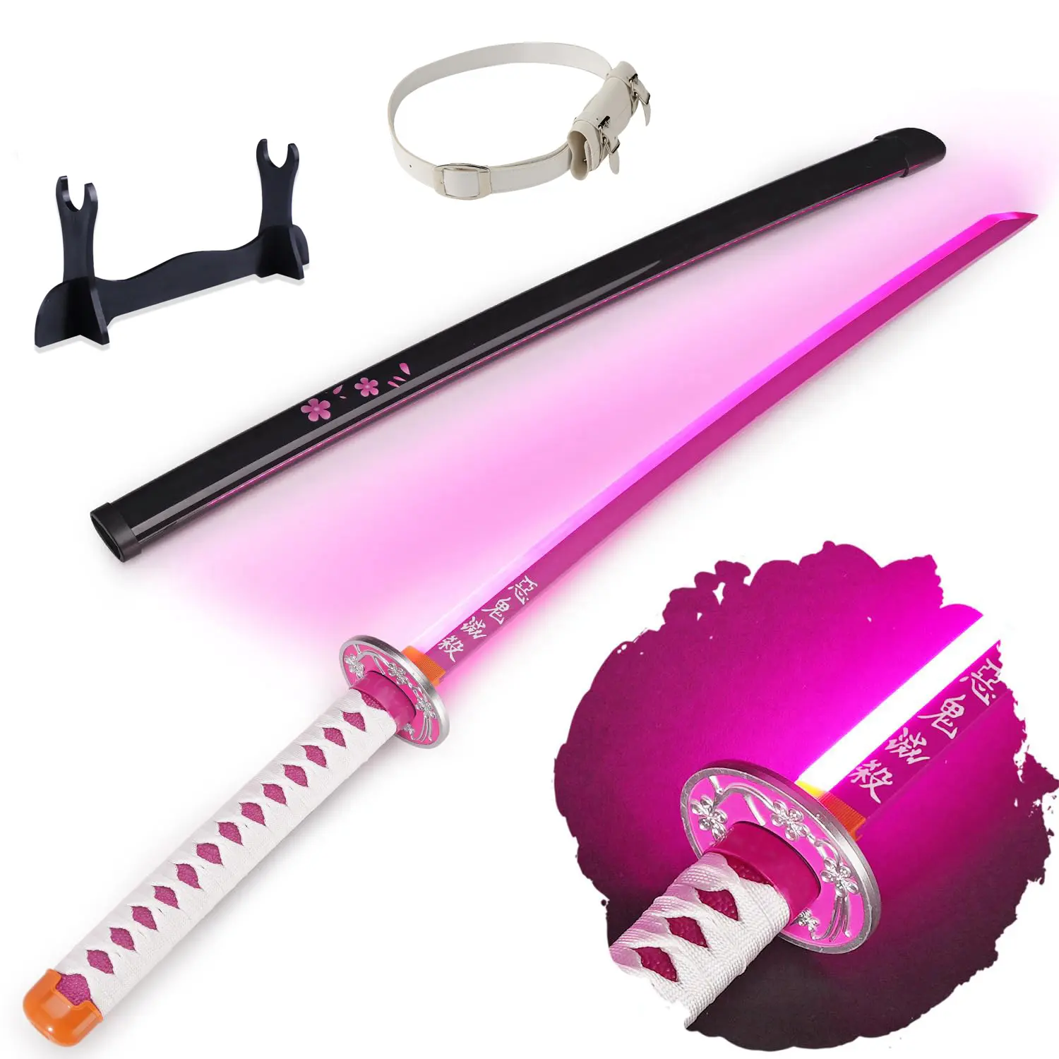 Tsuyuri Kanao Light Up Sword, 41-Inch Plastic Demon Slayer Cosplay Replica with Belt & Display Stand, Unisex Item for Anime Fans & Collectors, Katana Sword