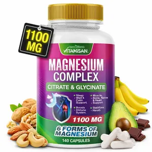Vitamisan High Absorption Magnesium 6 Forms of Magnesium Citrate Chelated Glycinate Chloride Malate Oxide 140 Capsules Gluten Free Non GMO