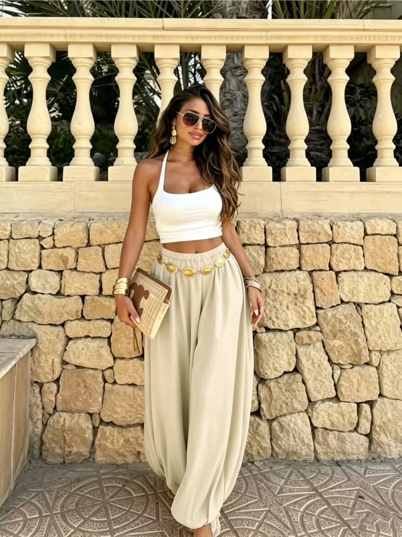 Women's Summer Casual Fashion Solid Color Long Pants Bottom, Casual Loose Fit Baggy Elastic Waist Lantern Trousers for Everyday Wear, Casual Style Bottoms