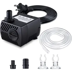 Fountain Pump, 80GPH(4W 300L/H) Submersible Water Pump, Durable Outdoor Fountain Water Pump with 4.9ft Tubing (ID x 1/3-Inch), 3 Nozzles for Aquarium, Pond, Fish Tank, Hydroponics