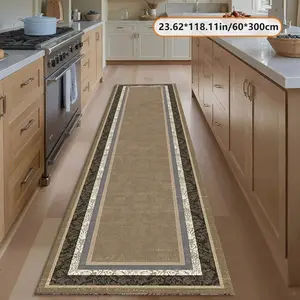 Velvet Carpet 850g + Plastic Base, Long Striped with Border Pattern, Easy Clean, Multiple Sizes Available, Boho Runner Rug