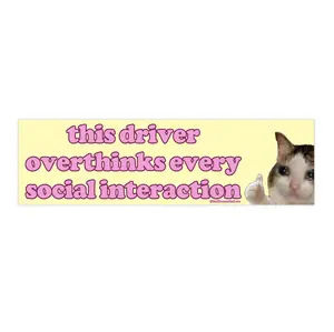 This Driver Overthinks Every Social Interaction | Bumper Sticker AND Magnet | Funny Meme Sticker | 8.7'' X 2.7'' | Waterproof Premium Quality