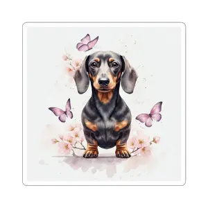 Dachshund Kiss-Cut Sticker — Butterfly Bloom