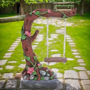 Rocking tree gardening decoration, Garden Accessories -pink flowers on retro piles, suitable for succulent plants and indoor desktop display, unique country style gifts, perfect outdoor space decoration, ideal birthday and holiday gifts.