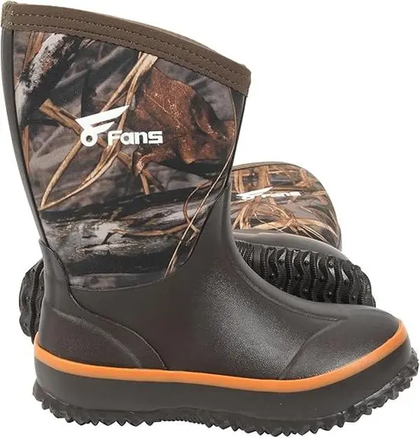 8FANS Men's Waterproof Camouflage Print Muck Boots - Nylon Synthetic, Warm Lambswool In Lining, Non-Slip Rubber, Breathable, Removable EVA Cushion for Rainy Days