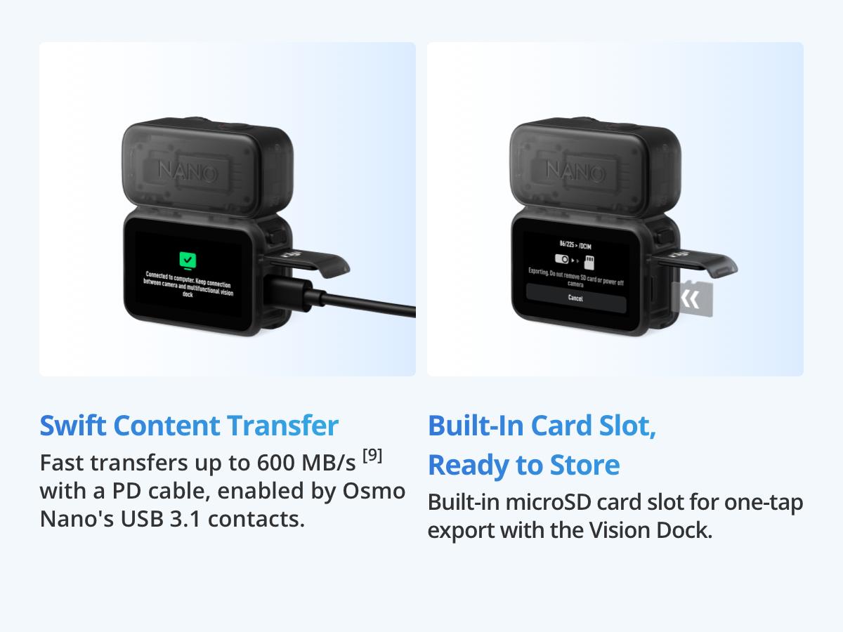 DJI Osmo Nano Standard Combo (64GB) - Small 4K/60fps Vlogging Camera with a 1/1.3″ Sensor, 143° Wide FOV Video, 200-Min Recording, Swift Content Transfer, Magnetic POV Cam 4K for Sports, Vlog