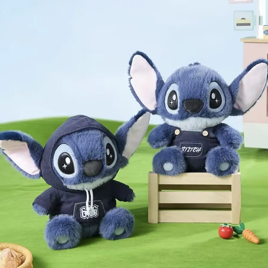 Disney Lilo and Stitch Plush Doll - Soft Stuffed Collectible with Overalls & Hoodie, Trendy Street Style Stuffed Dolls, Perfect Christmas Gift for Kids & Fans, Valentine Gift for Girlfriends