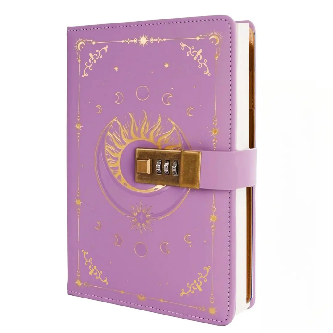 Vintage Sun Pattern Journal with Lock, 1 Count A5 Refillable Notebook with Lock for Writing, Diary Notebook for Women Men, Office Stationery & Supplies, Travel Diary Notebook, Composition Notebook, Aesthetic School Supplies