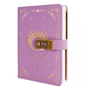 Vintage Sun Pattern Journal with Lock, 1 Count A5 Refillable Notebook with Lock for Writing, Diary Notebook for Women Men, Office Stationery & Supplies, Travel Diary Notebook, Composition Notebook