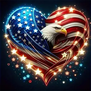 5D DIY Diamond Painting Kit, Full Drill Diamond Art Set, Heart Eagle Flag Design, Home Decor Gift, Needlepoint Craft Supplies, Wall Art Painting