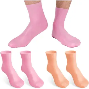 2 Pairs Silicone Moisturizing Socks Softening Dry Cracked Feet Rough Skins & Anti Slip Aloe Socks for Dry Cracked Feet Women, Calluses, Spa Gel Socks Foot Care After Pedicure - Pink & White Womenswear Comfort Bridal Basic Minimalist