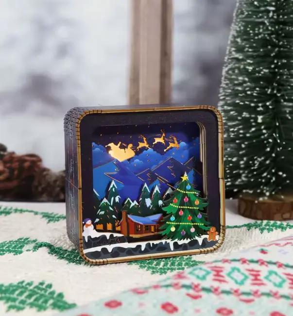 Christmas themed 3D wooden puzzle night light adultassembly model kit, high aesthetic desktop decoration,ladies' birthday gift, Christmas gift puzzles for adults