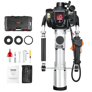 VEVOR 37.77cc Gas-Powered T Post Driver, 4-Stroke Engine Gasoline Fence Piling Pounder, with 3 Post Driving Head(45/55/88 mm) , 1000W Portable Piledriver For Farm, Ranch Fencing, Road Improvements
