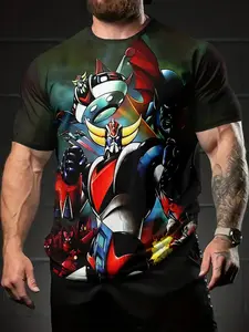 Men's 3D Digital Print T-Shirt, Casual Streetwear Fitted Short Sleeve Round Neck, 100% Polyester, Perfect Holiday Gift for Men