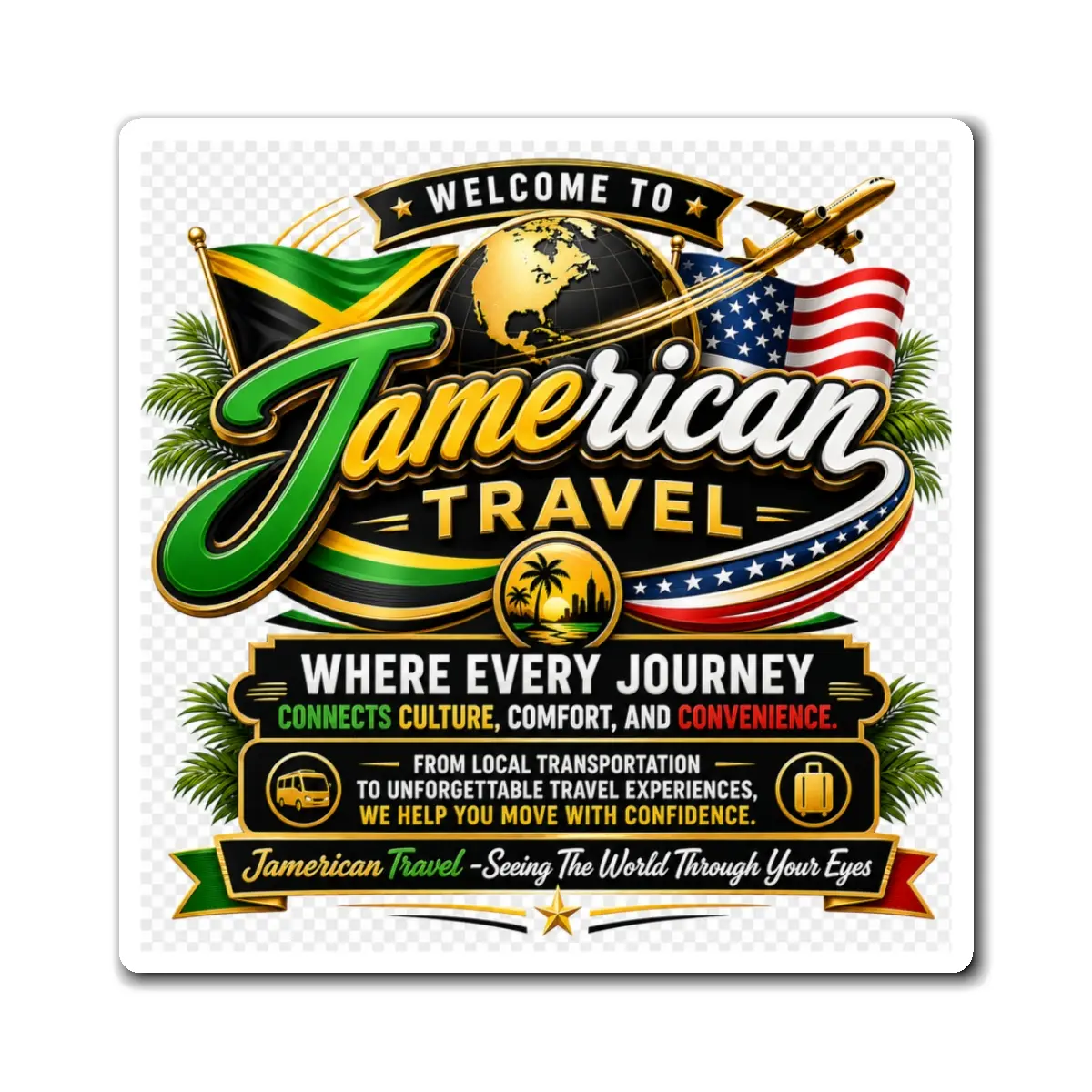 Vinyl Globe Tropical Print Refrigerator Magnet - Home Decor for Jamerican Travel Enthusiasts, Connecting Culture, Comfort, Convenience, Lightweight