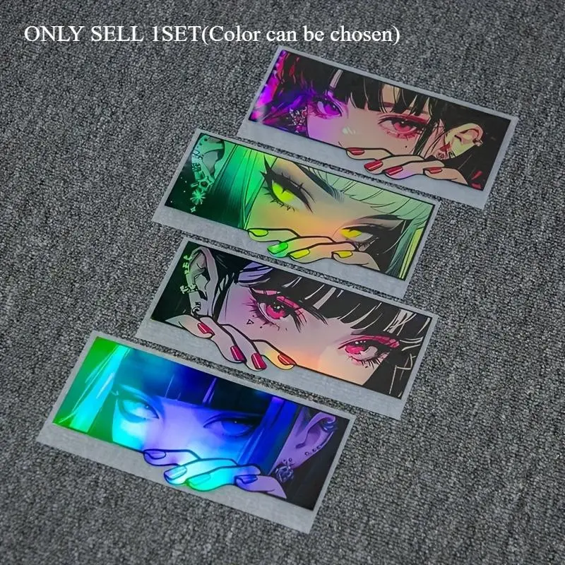 1PC  Trendy Cyber Iridescent Anime Eye Sticker - For suitcases, personalized items, car interiors, Car Decals, Stickers for cars. Iridescent gradient anime eye design shows cool vibe. Add eye-catching cyber details. A great choice for cyber trendy decor!