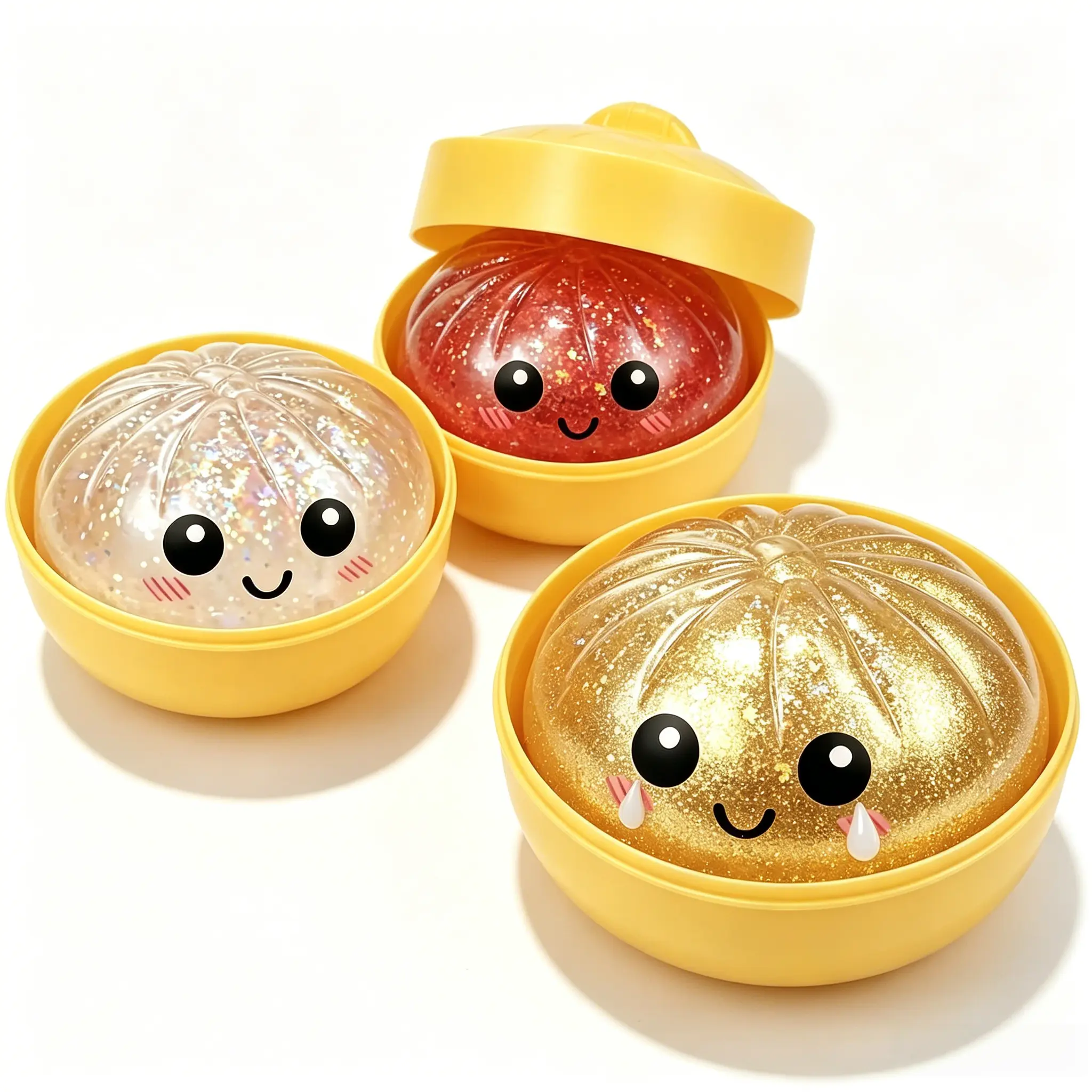 Glitter Dumpling Decompression Squishy Toy - Soft TPR, Cute Steamer Box Packaging, Sensory Friendly Anime Gift, Oddly Satisfying Dumplings Stress Balls for Summervibes Sensory Play