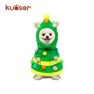 Kuoser Christmas Dog Outfit Set with Tree Hat & Dress for Small Medium Dogs Festive Winter Costume with Pom-Poms and Adjustable Drawstring dog clothes Puppy
