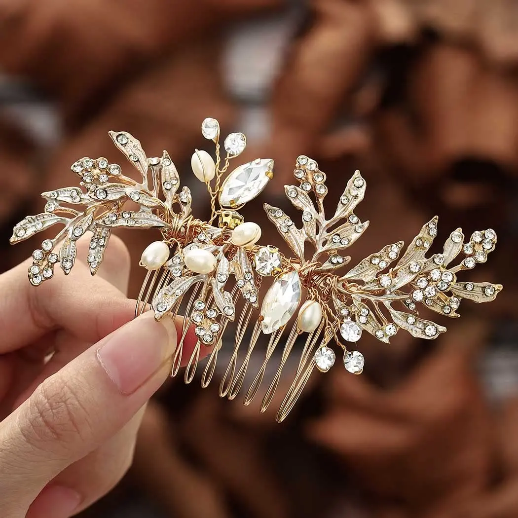Bride Wedding Hair Comb Leaf Bridal Headpieces Rhinestone Hair Pieces  Bridesmaid Side Combs Hair Accessories for Women (rhinestone)