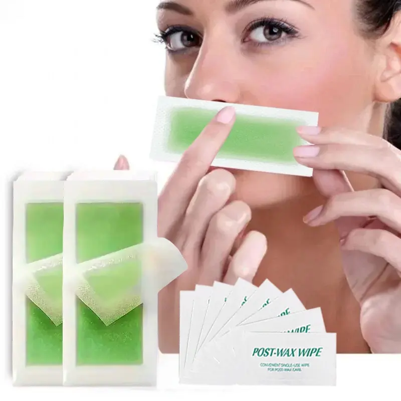 Olive Hair Removal Gentle Wax Paper, Hair Remover Wax, Hair Removal Product, Hair Removal Wax Strips for Face with Cleansing Wet Wipes, Suitable for Underarms, Lips, Chin, Legs, Eyebrows, Mustaches, Bikini Area, Facial Waxing Home Waxing
