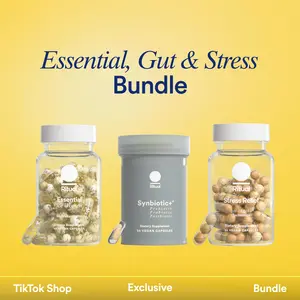 Ritual Essential, Gut & Stress Bundle | Synbiotic+ 3-in-1 Probiotic, Essential for Women's 18+ Multivitamin, and Stress Relief Supplement