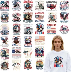 Dtf Transfers Ready to Press - 30 Pcs 250 Years American Anniversary Iron on Patches for T-Shirts, 250th Birthday Flag Iron on Stickers Heat Transfer Vinyl Decals for DIY Fabric Clothes Decor