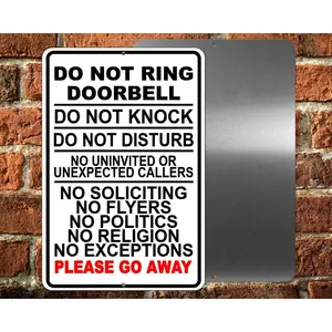 Aluminum Warning Sign for Home Security No Doorbell Ringing No Knocking No Soliciting Disturbance Sign for Yard Porch and House