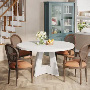 Tribesigns Round Dining Table for 4-6 People 47 Inch Wood Dining Table with Pedestal Base Walnut (White) Tribesigns Round Dining Table for 4-6 People 47 Inch Wood Dining Table with Pedestal Base Walnut (White)