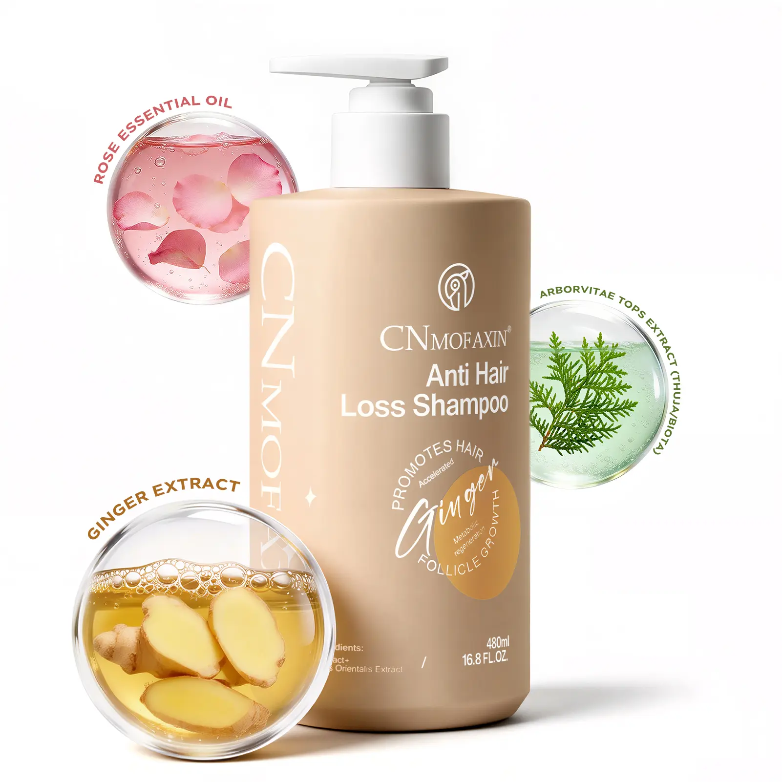 Cnmofaxin Anti-Hair Loss Liquid Cleanser Shampoo for Adults - Oil Control, Nourishing Ginger Herbal Blend with Rose & Castor Oil, Hair Growth, Thickening Natural Revitalizing Shampoo, 16.8 fl oz Self Care Item, Shampoo Hair Growth