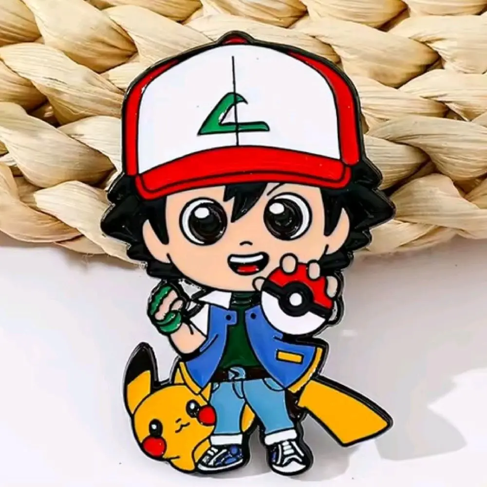 Pokémon Ash-Pikachu Enamel Lapel Pin - Cute Cartoon Character with Hat and Ball, Collectible Pinback Badge Decoration, Decorative Badge, Fashion Accessory for Enthusiasts, Enamel Lapel Pins for Any Occasion